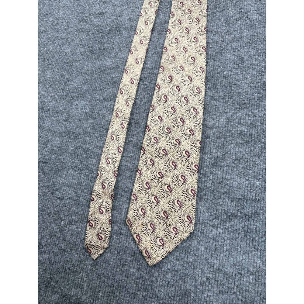 Robert Talbott Studio Linebound Silk Tie Tan Burgundy Paisley Geometric Mens